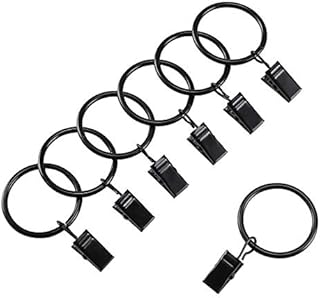 Pulluo 36 Pack Curtain Rings Clips 32mm Internal Diameter Metal Drapery Ring/Hanger Clips Black Curtain Hanging Rings for Window Bathroom Curtains Rods Pole
