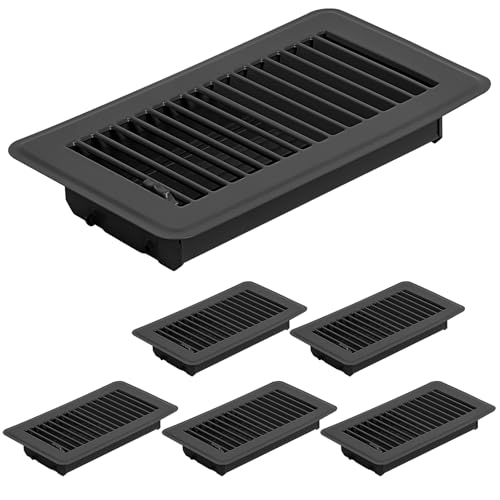 Flowild 6 Pack 4 x 8 Floor Register- Heavy Duty Steel Walkable Floor Vent Covers - Easy Adjust Air Supply Lever - Vent Covers for Home Floor (Black 4x8 Inches)