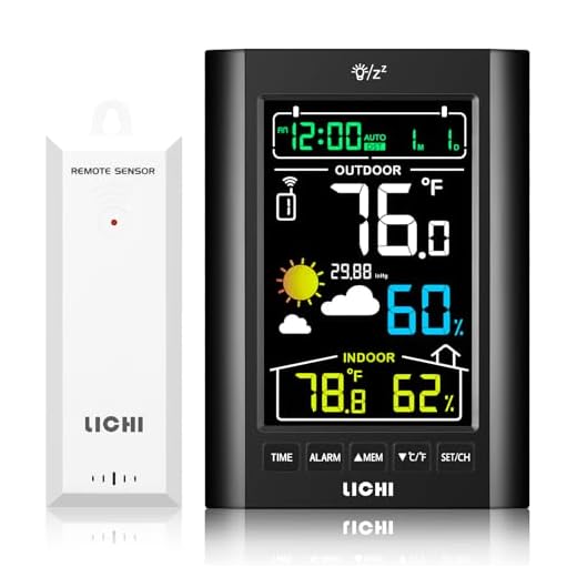 Weather Station Wireless Indoor Outdoor Thermometer， Inside Outside Temperature Humidity Monitor，with 330ft Range Sensor and Adjustable Backlight (Black)