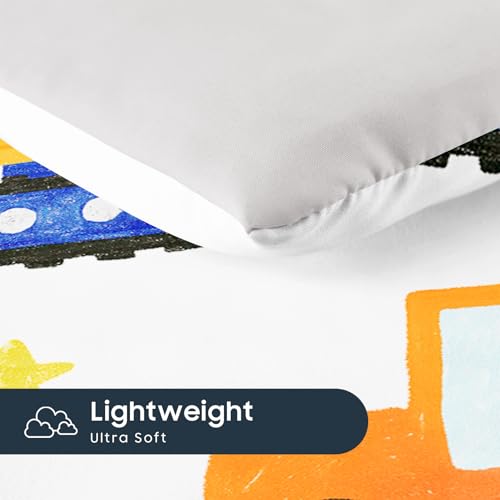 Image of Wake In Cloud - Toddler Bedding Set for Boys, Construction Car Excavator Truck, 4 Pieces Soft Crib Bed Set Including Comforter, Sheets and Pillowcase, White