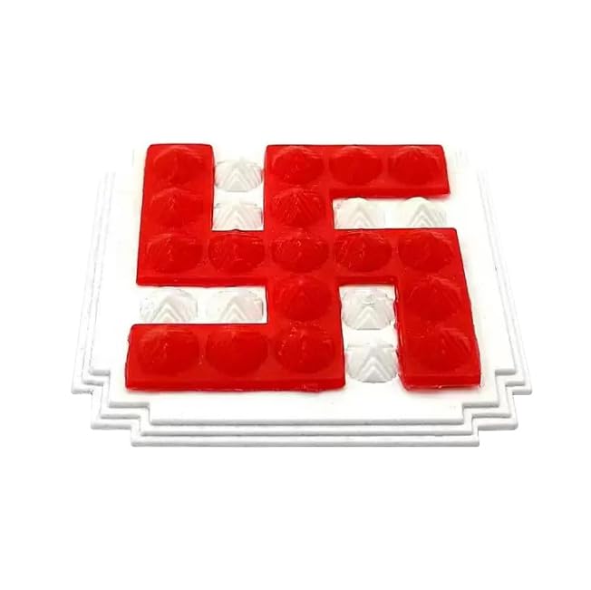 Image of Vastu Plastic Red & White Swastik Pyramid Plate for Positive Energy | Size - 2 Inch | Vastu Remedy | Multicolour, Wall Hanging Swastik | Pack of 1
