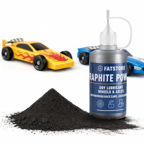 Graphite Powder for Pinewood Car Derby Racing 1.2oz Dry Graphite Lubricant with Precision Tip Nozzle Axle and Wheel Lube Non-Oily for Faster Runs