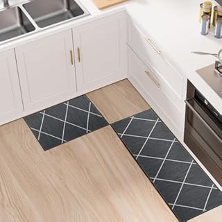 LY4U 2 Pieces Non Slip Kitchen Rug Set, Water Absorbent Floor Mats, Kitchen Carpets and Rugs for Home Dining Room and Entryway,40x60cm + 40x120cm