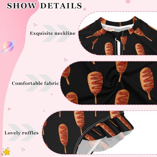 Corn Hot Dog Stick Girls Long Sleeve Rashguard Swimsuit UV Protection One-Piece Swimwear Bathing Suit B04047324