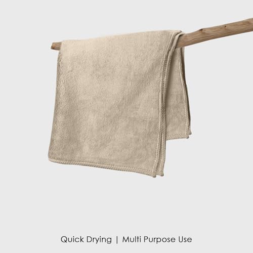 Image of HOUSSE Microfiber Face Towels | Ultra Absorbent, Odour-Free, Quick Dry 550 GSM Face Towel for Home, Gym, Travel, Running and Personal Use | 30x30 cm | Jungle Green & Beige (Pack of 4)