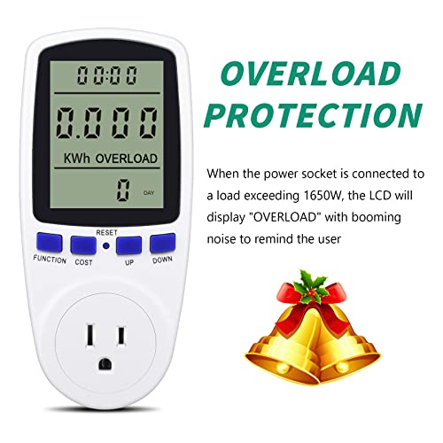 Kuman Kw47-Us Electricity Usage Monitor Plug Power Watt Voltage Amps Meter With Digital Lcd, Overload Protection And 7 Display Modes For Energy Saving (No-Backlight), White #TOP4