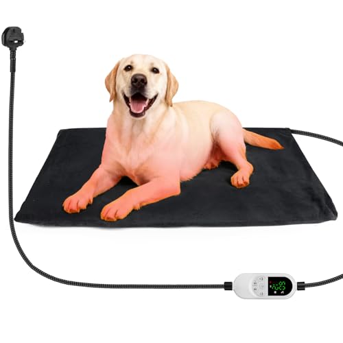 Heated Pet Pad 70x45cm – Waterproof Electric Cat & Dog Heating Mat with Timer & Temperature Control, Anti-Bite Steel Cord, Fast Warm-Up, Washable Corduroy Cover for Winter Warmth