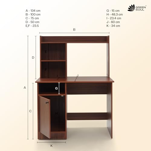Image of Green Soul Alpine (2026 Edition) Study Table for Home PC with Hutch Design, Bottom Storage, is 3087 Engineered Wood, for Students (Rolex Brown, Alpine)