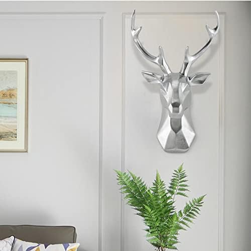 ZBYL Wall Mount Decor Deer Head Sculpture, Faux Geometric Stag Head Taxidermy Animal Head Wall Decorations, Art Artificial Deer Head Antlers for Living Room Dining Room, 54×66 cm