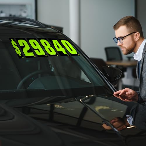 Image of Engrowtic 22 Pcs 7 1 /2 Vinyl Number Decals Large Chartreuse Windshield Pricing Stickers Car Dealership Supplies 0-9 Car Lot Pricing Numbers for Auto Vehicle Window