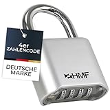 HMF Zahlenschloss Vorhängeschloss 3507-09, robustes Schloss mit 4-stelligem Zahlencode aus Zinklegierung | 5,3 x 2,4 x 7,8 cm | Silber