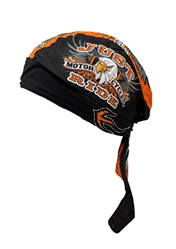 Capsmith Black Orange Original Just Ride American Eagle Danbanna Head Wrap Durag Doo Rag Skull Cap Biker with Sweatband