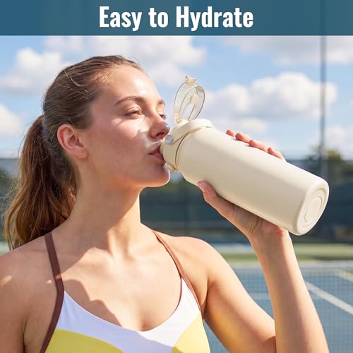 Image of OLDLEY 32oz Insulated Water Bottle with 2-in-1 Straw & Chug Lid, Leakproof Stainless Steel Bottle, Double Wall Vacuum Insulated Water Bottle for Sports, Gym, Travel,Ivory