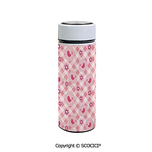 SCOCICI Vacuum Insulated Stainless Steel Water Bottle Flask Cheerful Composition with Cute Birds