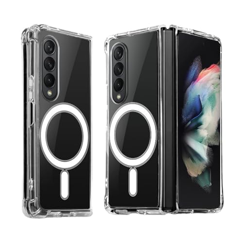 para Samsung Galaxy Z Fold 3 Funda Plegable Transparente, Compatible con Magsafe, Carcasa magnética, a Prueba de caídas en Las Cuatro Esquinas, antiamarilleo, Resistente a arañazos