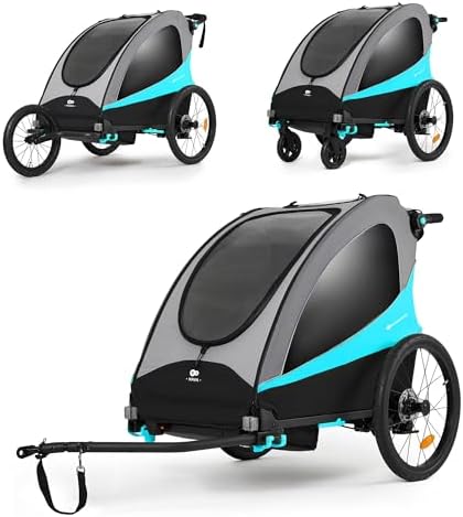 Kinderkraft NAVA 3in1, Kinderwagen, Laufwagen und Fahrradanhänger, für ein oder zwei Kinder (bis 44 kg), Sonnenschutz, zwei unabhängige Bremsen, Aluminiumrahmen, leicht zu falten,