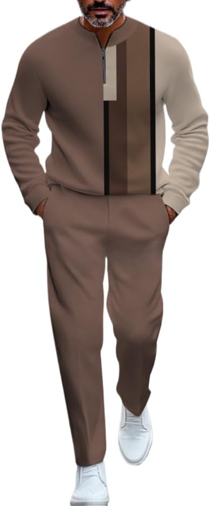 Men’s casual sports long sleeved jogging suit two-piece jacket and pants set
