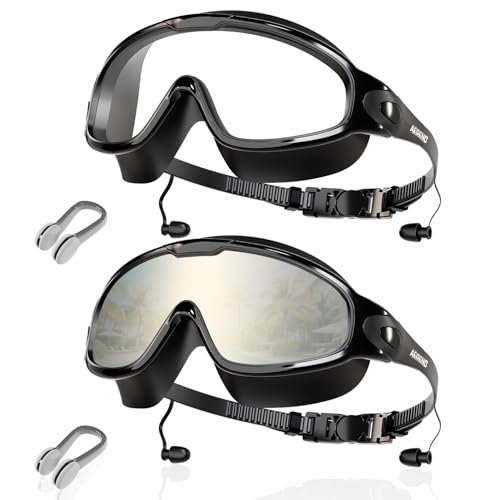 Image of Aegend New Adult Wide View Swim Goggles, Anti-Fog /UV No Leak Swimming Goggles with Ear Plugs for Men & Women