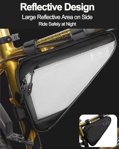 Image of Bike Frame Bag, Water Resistant Bike Triangle Bag, Reflective Bicycle Frame Storage Bags with 2 Side Pockets For Mountain Road Bikes, 2L