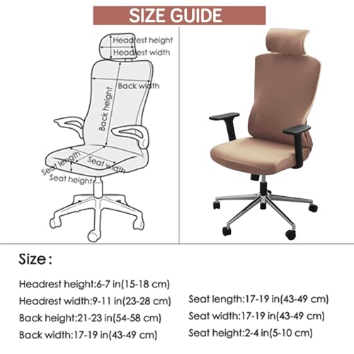 Image of HOKIPO 'SereneSolids' 140 GSM Office Chair Cover with Headrest (High-Back) - Stretchable Fabric - Washable, Anti-Slip Fit for Ergonomic Mesh Office Chairs, Dark Camel (AR-5369-DCML)