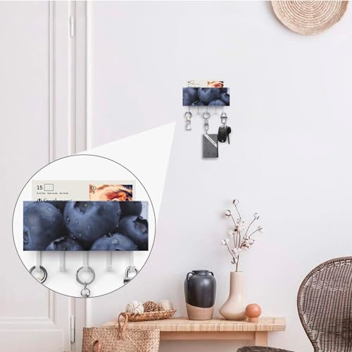 FekiLoot Blueberry Porte-clés adhésif mural, sans perçage, crochets à clés avec 5 crochets à fixation murale, support autocollant pour clés pour entrée, couloir, salon, cuisine, bureau – vue 4