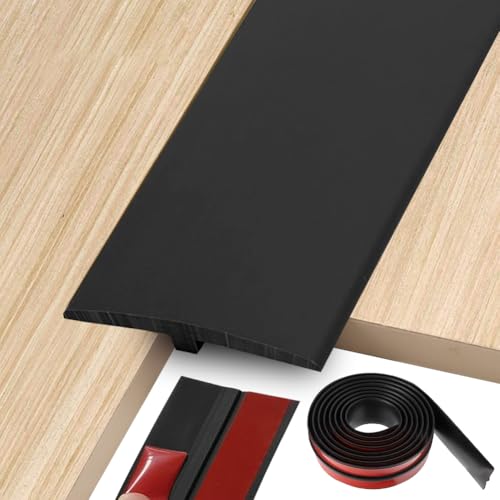 Profilé de transition en T, 5 x 300 cm, autocollant, en PVC, pour seuils de porte, découpable, pour sols raccordés, parquets, stratifiés (noir)