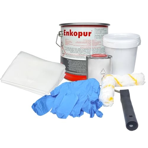 Enke Enkopur Mini-Starterkit Dachabdichtung Abdichtung Flüssigkunststoff Flüssigharz für Dachflächen Dachabdichtungsset Starterkit mit 9 Teilen