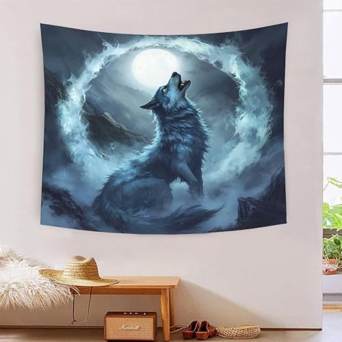 Couverture murale 3D loup 150x200 cm en polyester doux pour salon