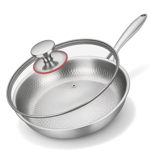Titanová pánev nepotažená, titanová pánev 28 cm, zesílená ultra odolná prémiová titanová pánev s kladivem pro, nepřilnavá pánev, odolná proti poškrábání, distribuce tepla, robustní, bez námahy, mikroporézní olejový uzávěr (26 cm)