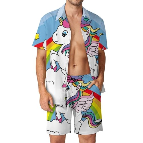 Ensemble de plage homme avec short et chemise hawaïenne licorne été S
