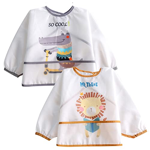 Happy Cherry - Baby Guardería Babi Escolar Infantil Bebé Babero Impermeable con Mangas Largas Niña Niño Delantal Pintura Bata Blusón - 2-4 Años - Blanco