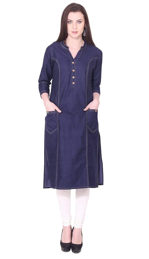 BLUEPOCKET Women's Denim Straight Kurta 