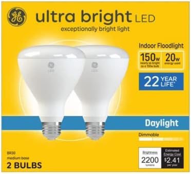 GE 93130932 Ultra Bright LED Light Bulb, Daylight, Frosted, BR30 Medium Base, 20 Watt, 2-Pk. - Quantity 4
