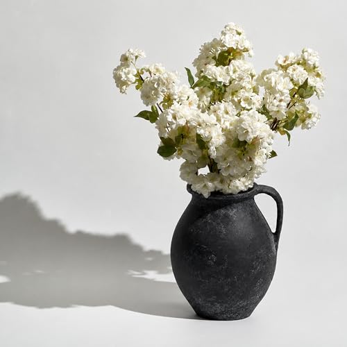 LB2 Black Ceramic Large Vase, 11.2" Tall Zen Style Vase, Terra Cotta Pitcher, Distressed Farmhouse Decor, Pottery Decorative Flower for Home Decor (D - Black 11.2") - Image 5