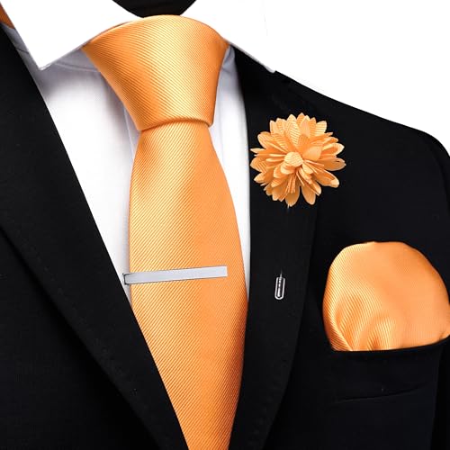 Image of Branduce 3.15 inch（8cm） Solid Formal Tie and Pocket Square Plain Necktie Lapel Pin and Tie Clip Set for Men
