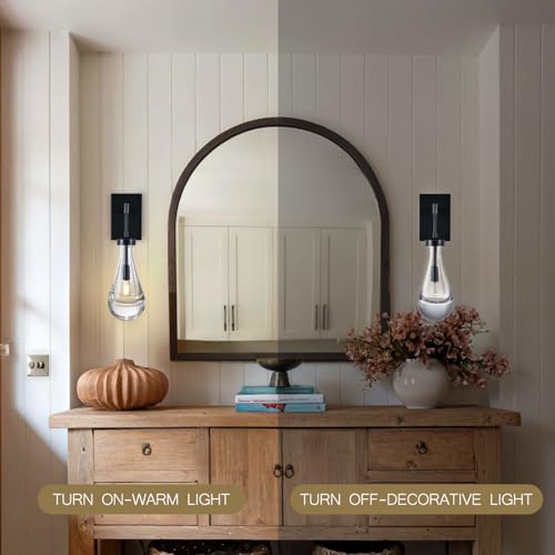 Image of Wall Sconces Set of Two, Black Dimmable Raindrop Wall Lighting, Modern Bathroom Sconces Wall Lamps Vanity Lighting for Living Room, Wall Lights for Bedroom, Hallway