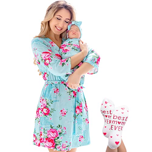 Image of ECO BABY Mommy and Me Robe and Swaddle Set | Maternity Robe and Matching Baby Set for Girl, Boy | Hospital Labor and Delivery