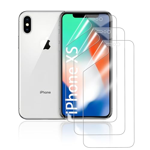 HonJenSeoa Protector de pantalla de película de hidrogel para iPhone XS, 3 Piezas película protectora de TPU suave transparente HD Curva 3D de Cobertura Completa Sin Burbujas