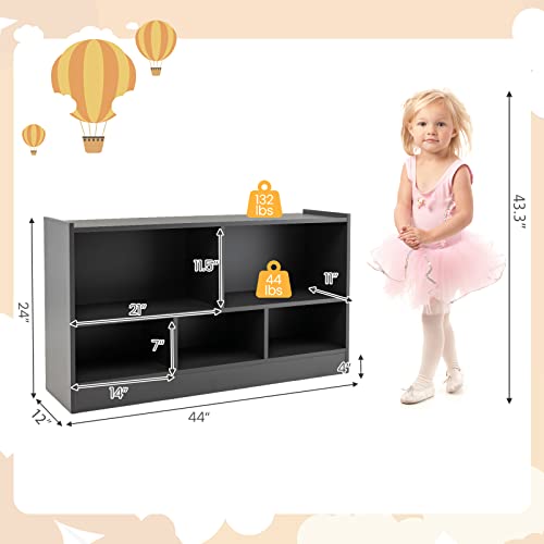 Honey Joy Kids Toy Storage Organizer, 5-Section Storage Daycare Shelf For Preschool, Children 2-Tier Open Wooden Display Book Shelf Organizer For Classroom, Playroom & Nursery, Kindergarten(Dark Gray) #TOP2