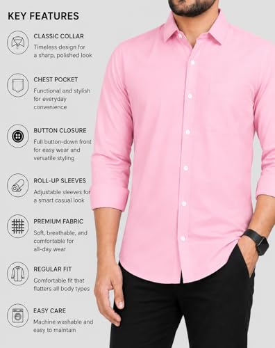 Image of CB-COLEBROOK Men's Casual, Regular Fit, Solid Colour, Lightweight, Button Down, Casual Wear, Shirt with Pocket. Suitable for Office & Casual Use
