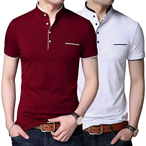 Image of Stylish and Handsome Mandarin Collar Half Sleeve T Shirt for Men Combo (Pack of 2)