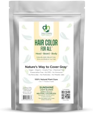 Sunshine Light Blonde Henna Hair Color For All Kit | 100% All Natural Hair Dye & Beard Dye Powder Kit Organic, Herbal & Vegan Chemical & Cruelty Free Permanent Gray Coverage & Tinting
