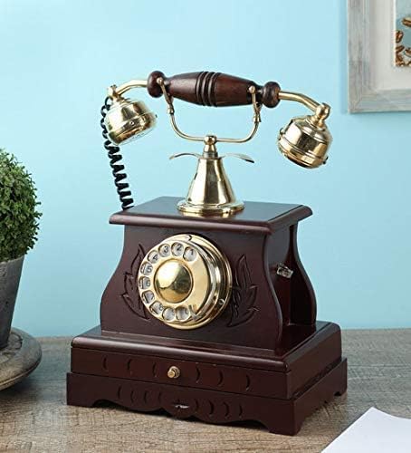 Antique Landline Telephone with Decorative Table Top and Vintage Retro Dial Wooden Base by VintiquE Vintage Collection