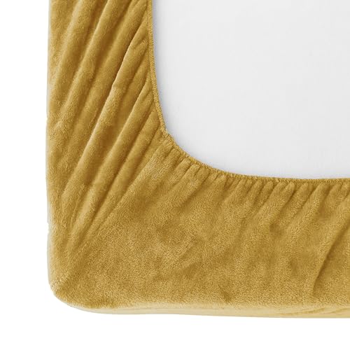 Elegant Comfort Luxuriously Soft 4-Piece Velvet Plush Flannel Sheet Set - Premium Quality - Cozy Warm, Anti-Static, Non Pilling Fuzzy Velvet Flannel Fleece Deep Pocket Sheet Set - Full, Gold