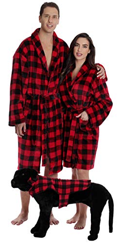 Preisvergleich Produktbild #followme Passender Velours-Bademantel für Familie, Paare, Hund und Besitzer Buffalo Plaid - - X-Large