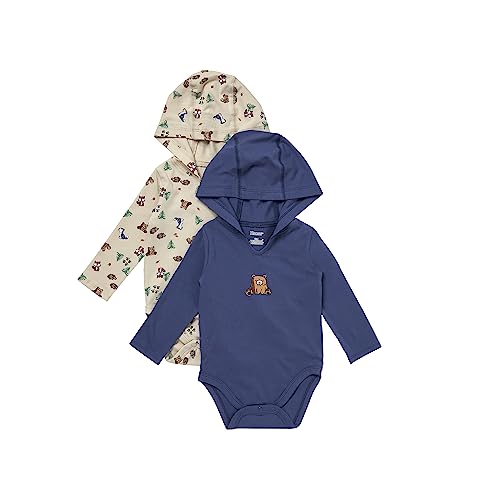 Image of Hanes Baby Pure Comfort Long Sleeve Hoodie Bodysuits, Infant Bodysuits, Unisex, 3-pack