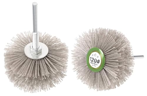 Image of NACX Nylon Wheel Brush, Woodwork Polish Grinder Brush, 120 Grits Abrasive Grinding Head with 6mm Threaded Shank, 2Pcs