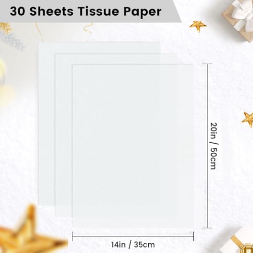 Image of White Tissue Paper for Gift Bags - 30 Sheets of White Wrapping Tissue Paper Bulk Packaging Paper for Weddings Birthday DIY Project Christmas Gift Wrapping Crafts Decor (14 x 20 Inch)