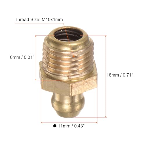 Image of HARFINGTON 15pcs Brass Straight Grease Fitting M10x1mm Metric Thread Hydraulic Grease Nipple Accessories for Car