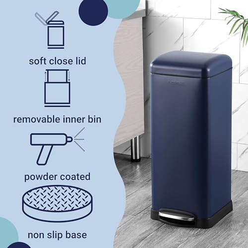 Image of happimess Betty 8 Gal Step Trash Can Soft-Close Lid, Denim Blue